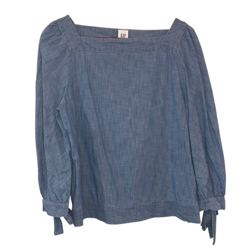 Gap Chambray Square Neck Tie Sleeve Blouse Small Cottagecore Top - Picture 1 of 6